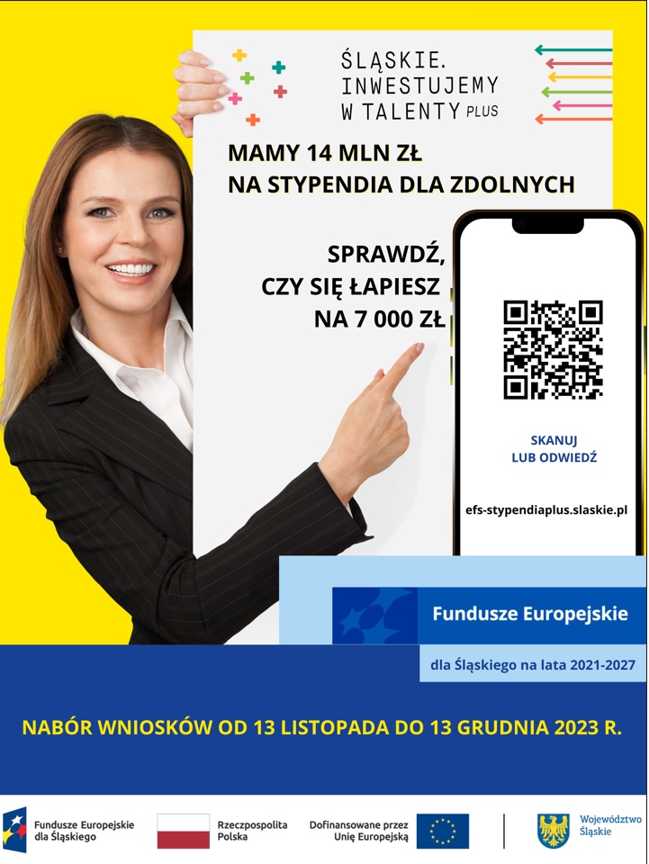 plakat promocyjny projektu Śląskie. Inwestujemy w talenty PLUS