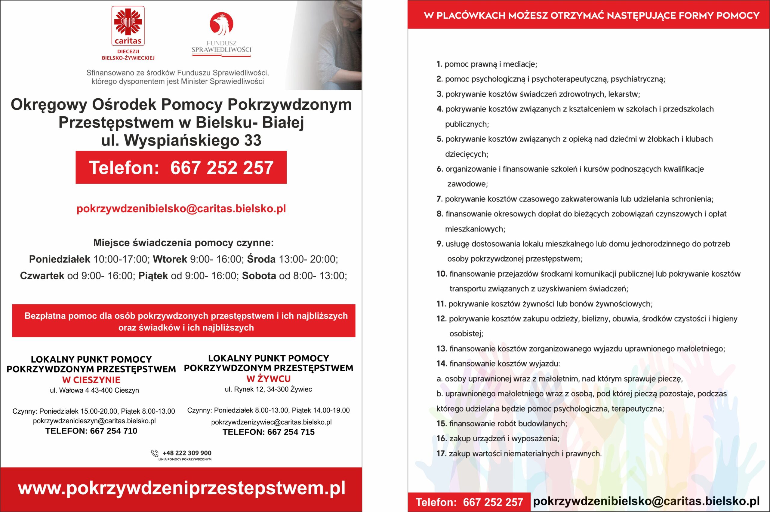 ulotka bezpłatnej pomocy dla osób pokrzywdzonych przestępstwem i ich najbliższych