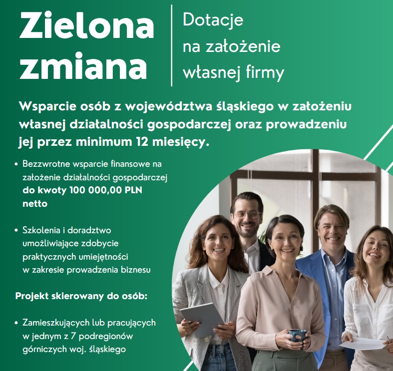 ulotka projektu Zielona zmiana - grupa uśmiechających się ludzi