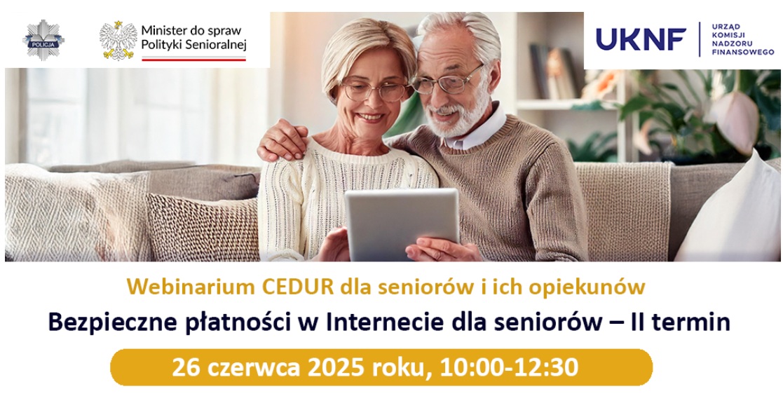 zdjęcie dwójki seniorów patrzących na tablet - webinarium bezpieczne płatności w internecie